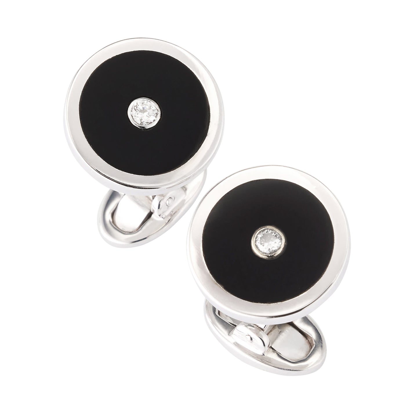 Black Onyx and Diamond Sterling Silver Round Cufflinks