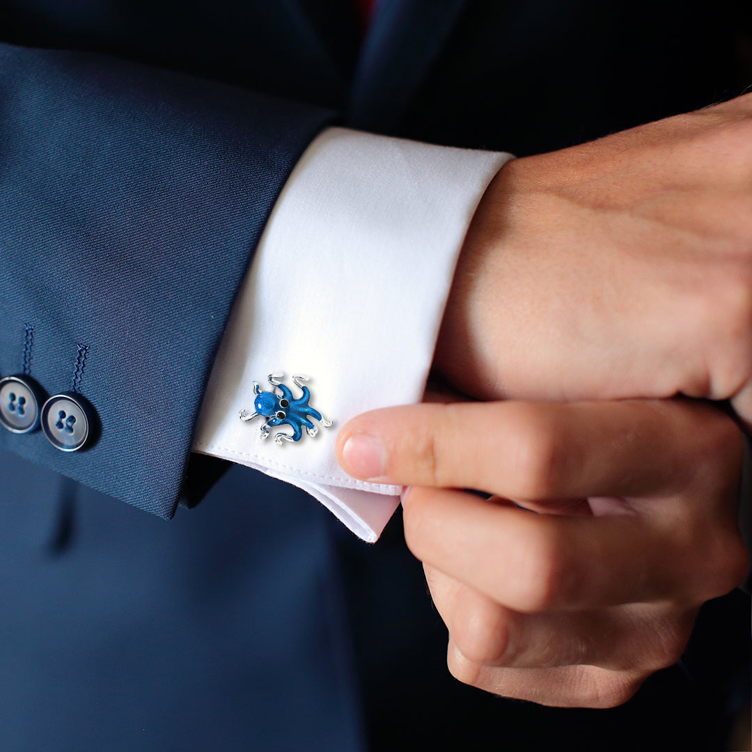 Octopus Hand Painted Enamel Sterling Cufflinks