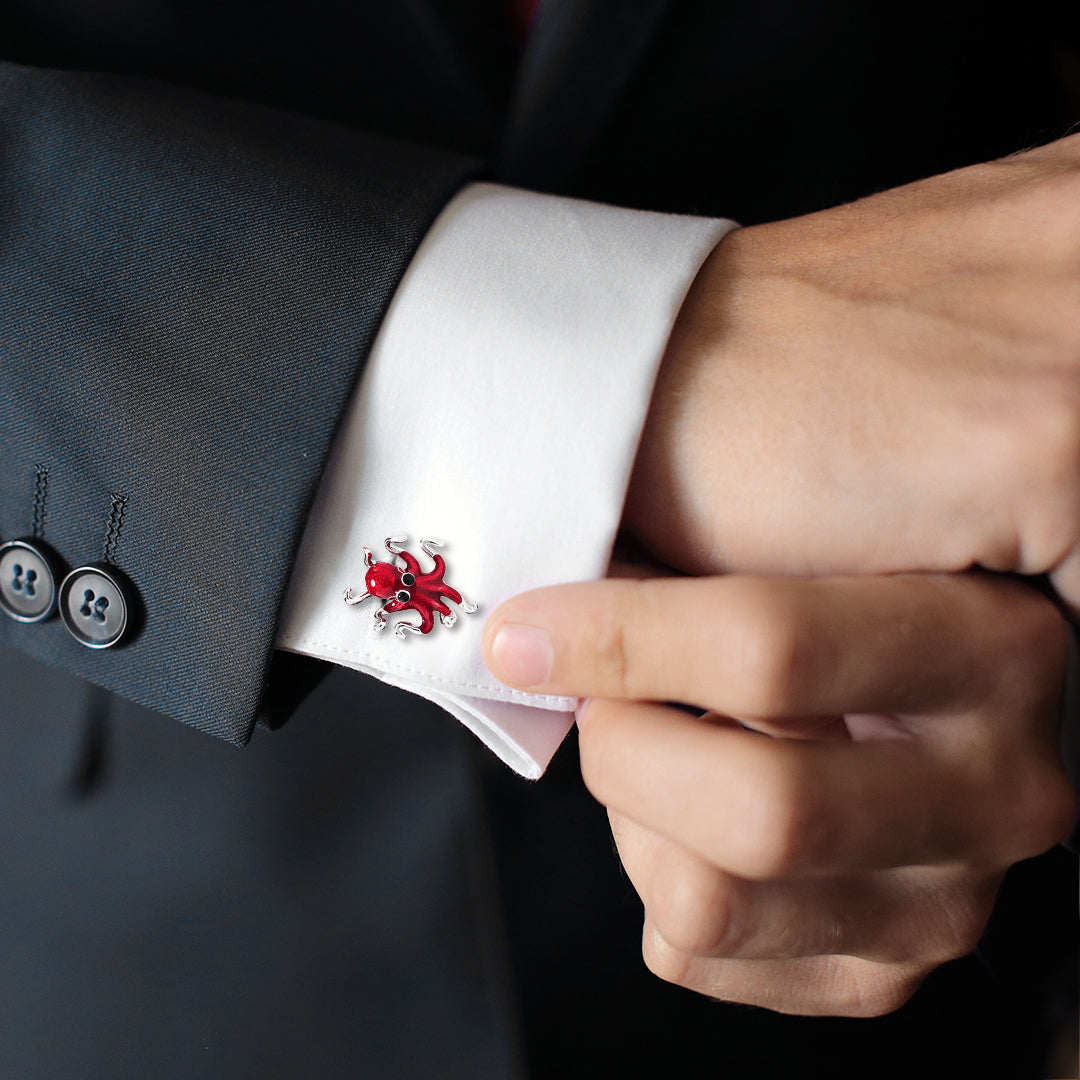 Octopus Hand Painted Enamel Sterling Cufflinks