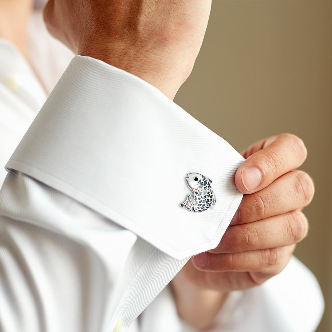 Koi Fish Mother of Pearl Sterling Cufflinks