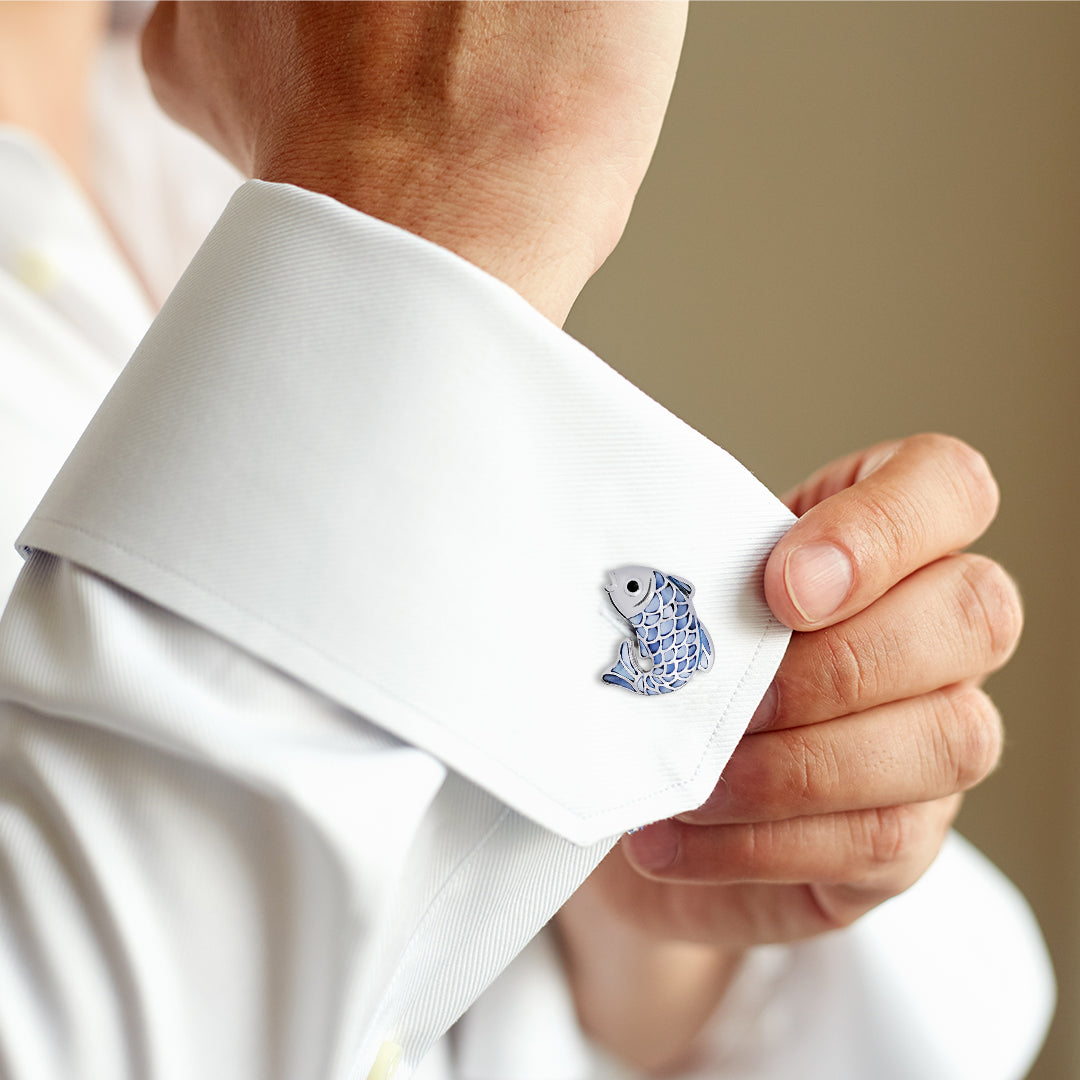 Koi Fish Mother of Pearl Sterling Cufflinks