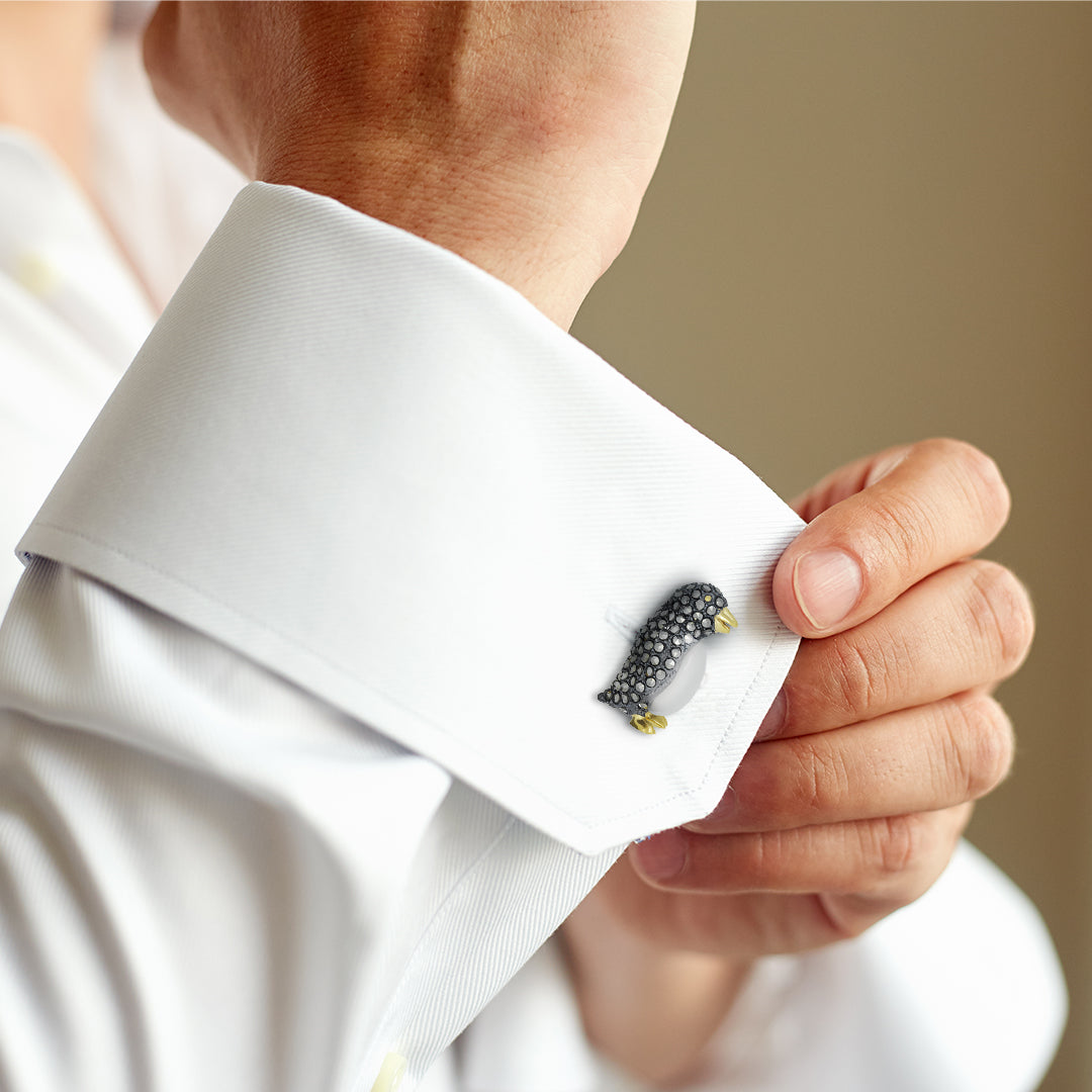 Penguin Marcasite, Mother of Pearl Sterling Cufflinks