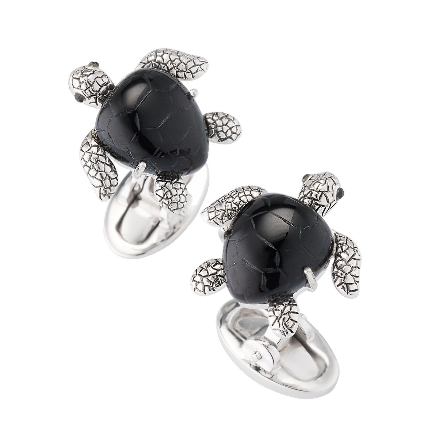 Turtle Carved Black Onyx Sterling Cufflinks