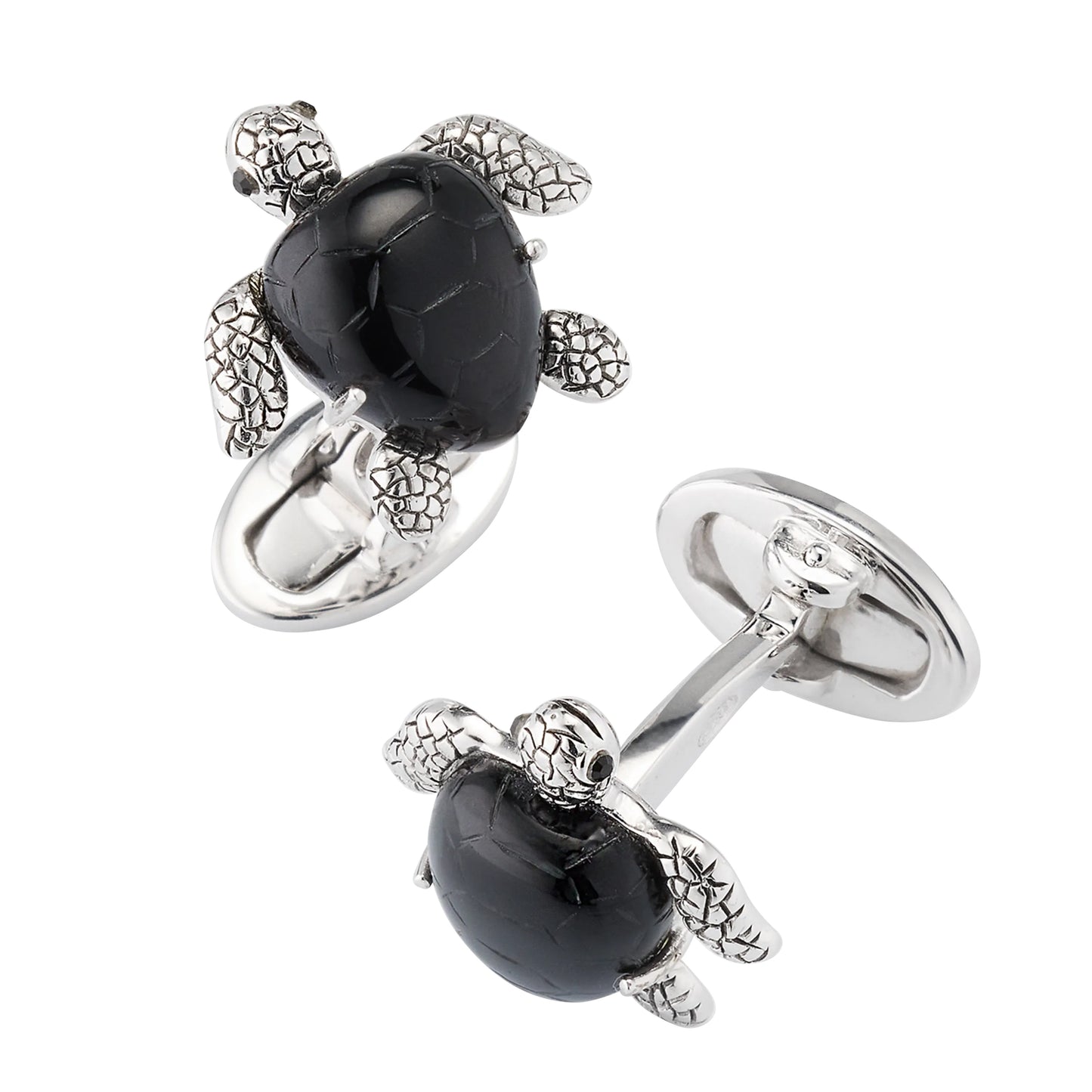 Turtle Carved Black Onyx Sterling Cufflinks