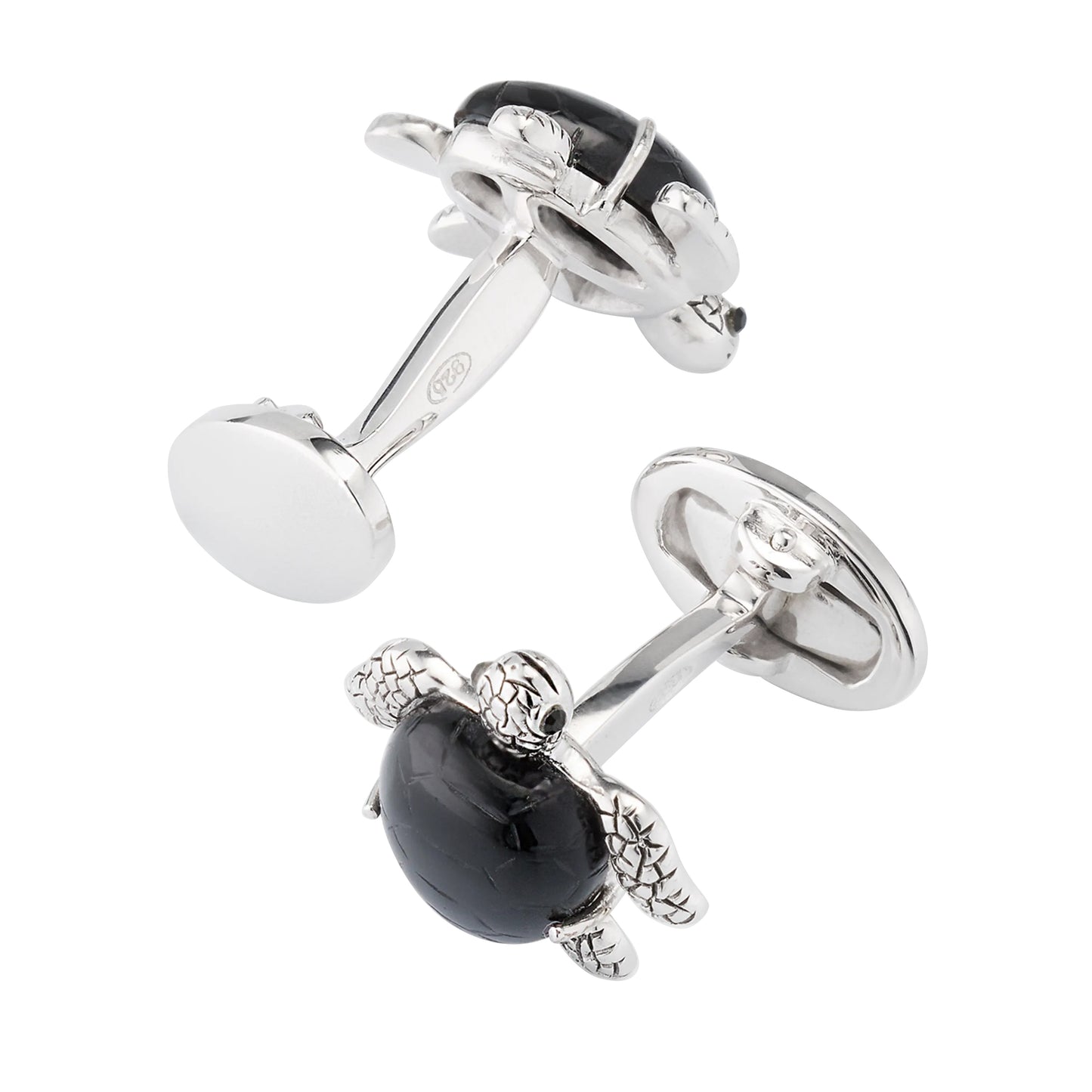 Turtle Carved Black Onyx Sterling Cufflinks