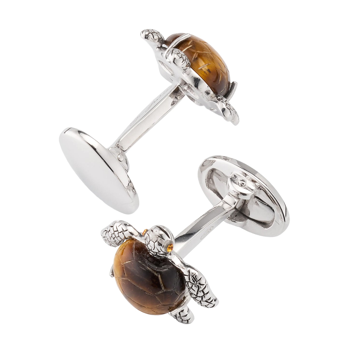 Turtle Carved Tiger Eye Sterling Cufflinks