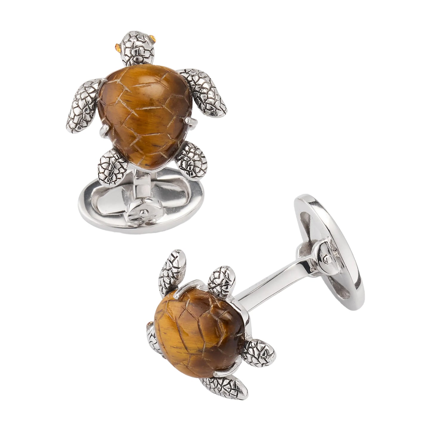 Turtle Carved Tiger Eye Sterling Cufflinks