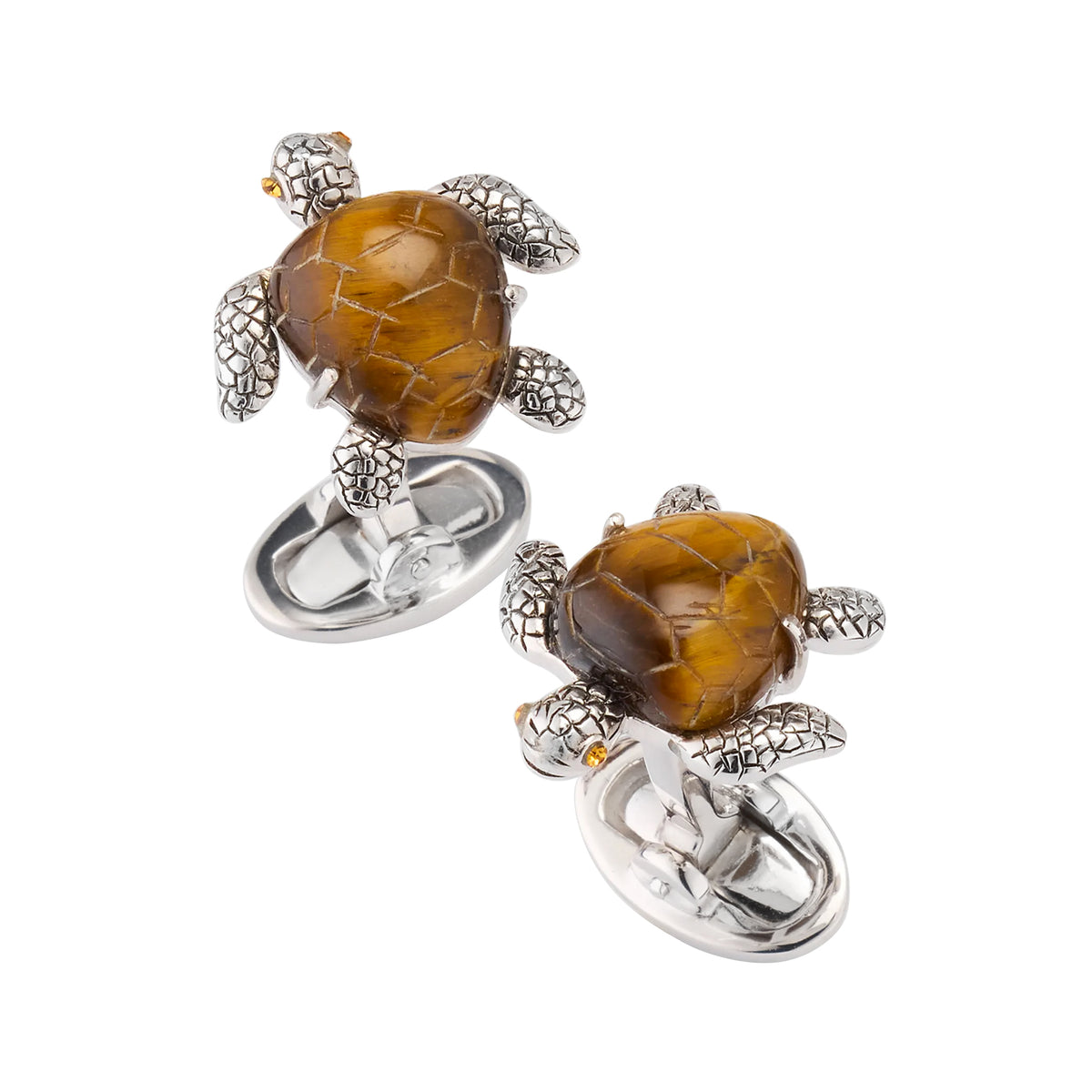 Sea Turtle Sterling Silver Cufflinks with Hand Carved Tiger Eye Gemsto ...