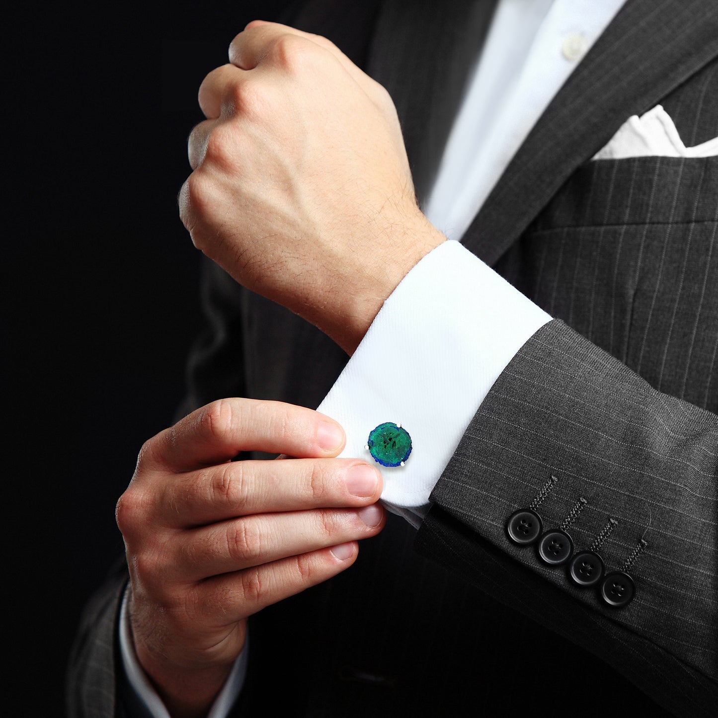 Azurite Malachite One of Kind Geode Sterling Cufflinks