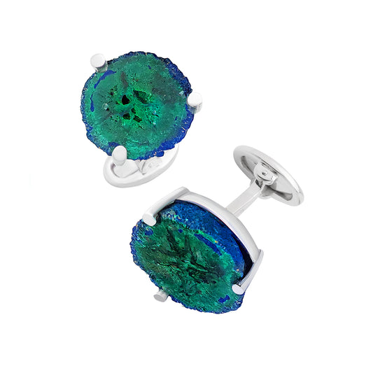 Azurite Malachite One of Kind Geode Sterling Cufflinks