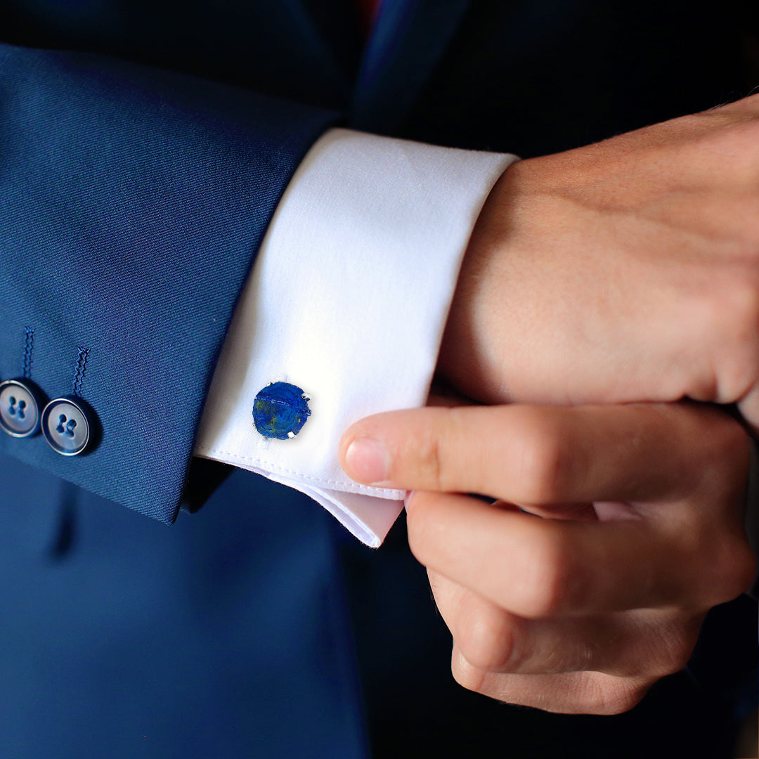 Large Azurite Slice One of Kind Sterling Cufflinks