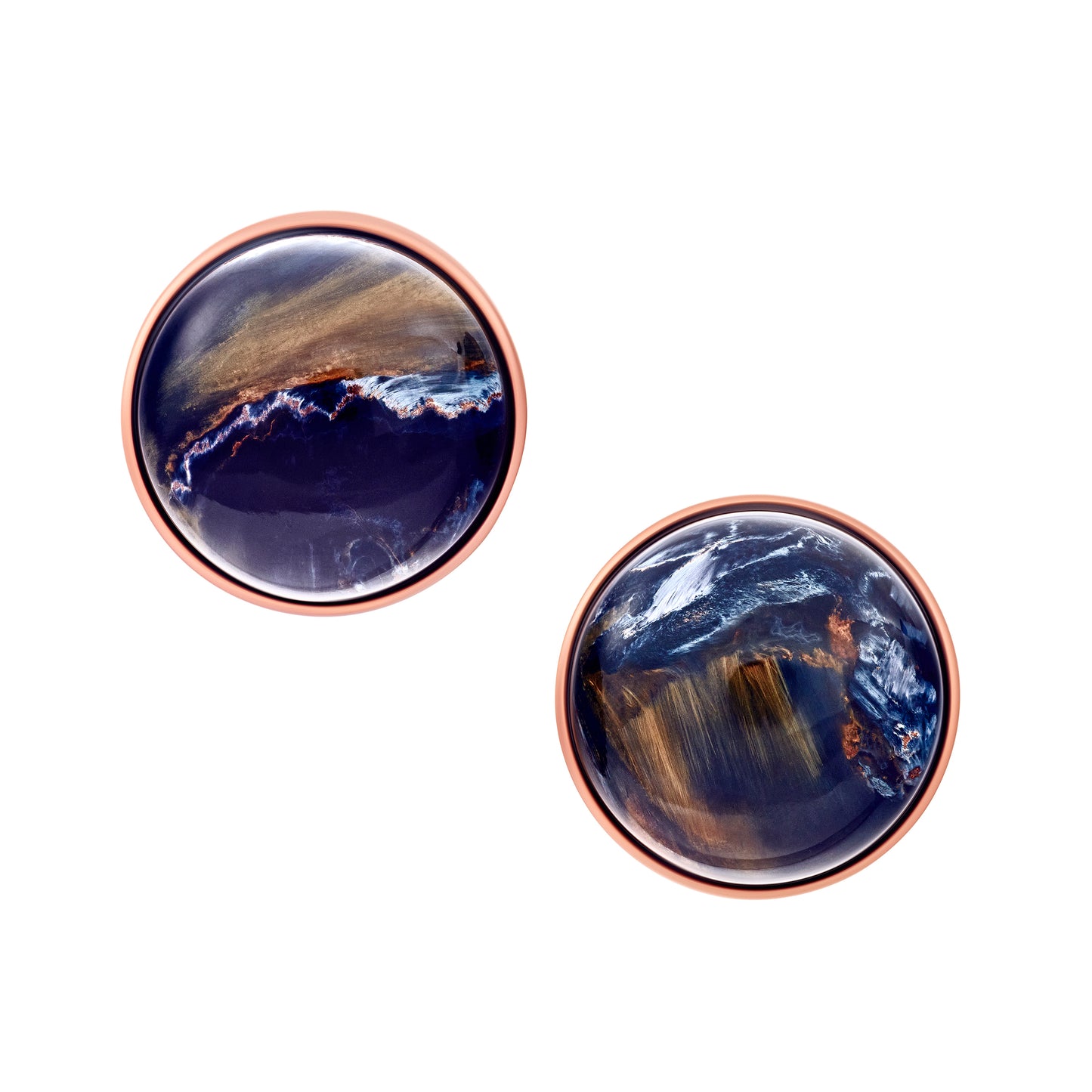 Round Pietersite Rose Gold Sterling Cufflinks