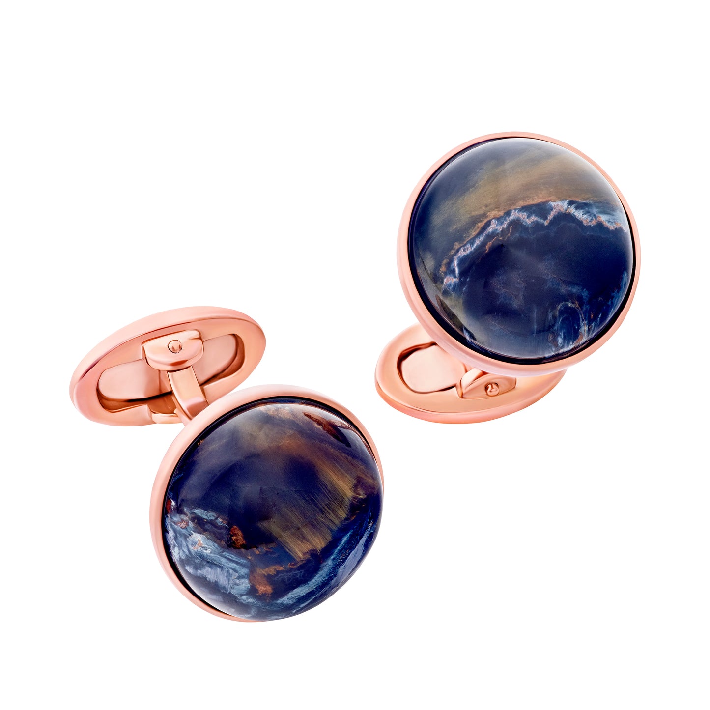 Round Pietersite Rose Gold Sterling Cufflinks