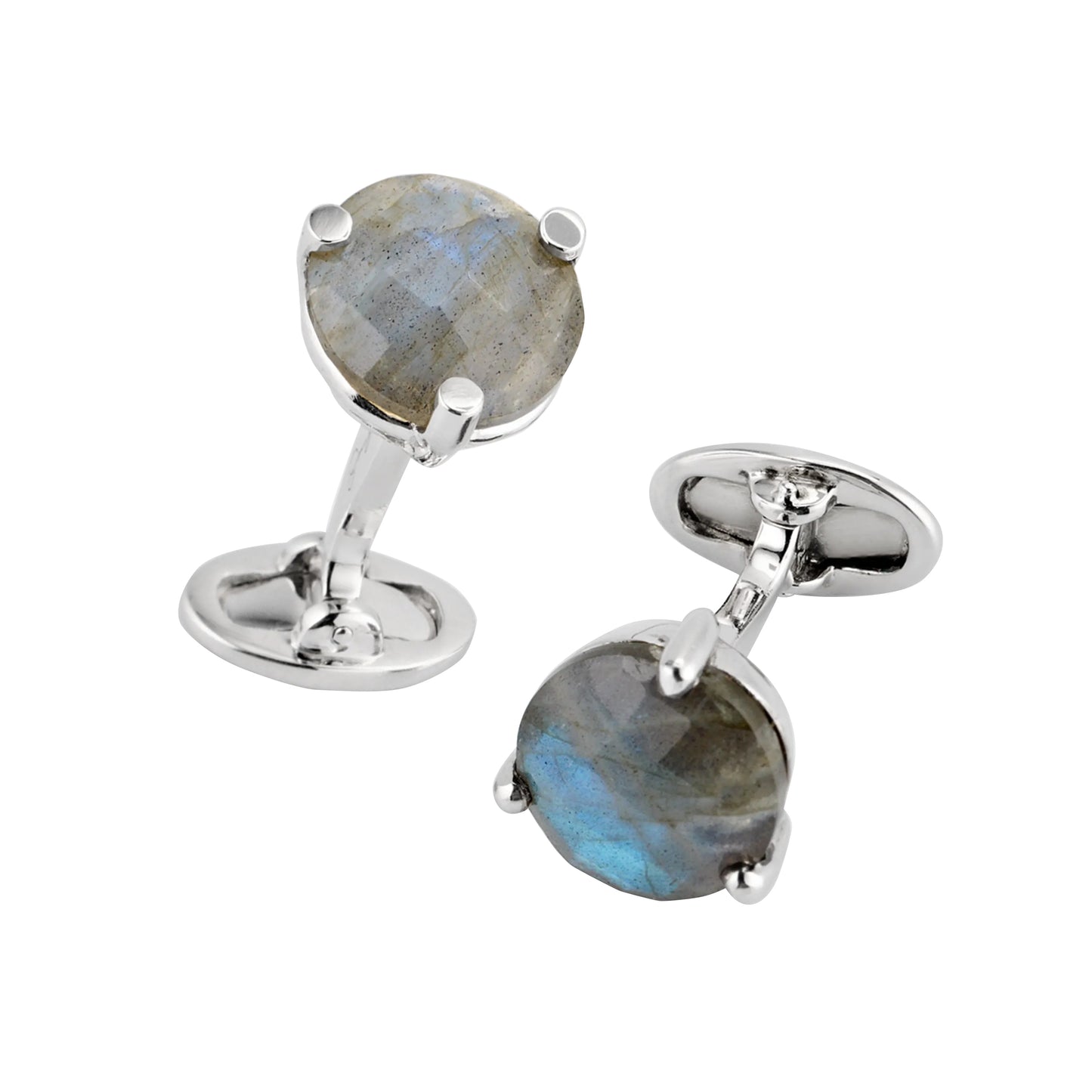 Faceted Round Labradorite Sterling Silver Cufflinks