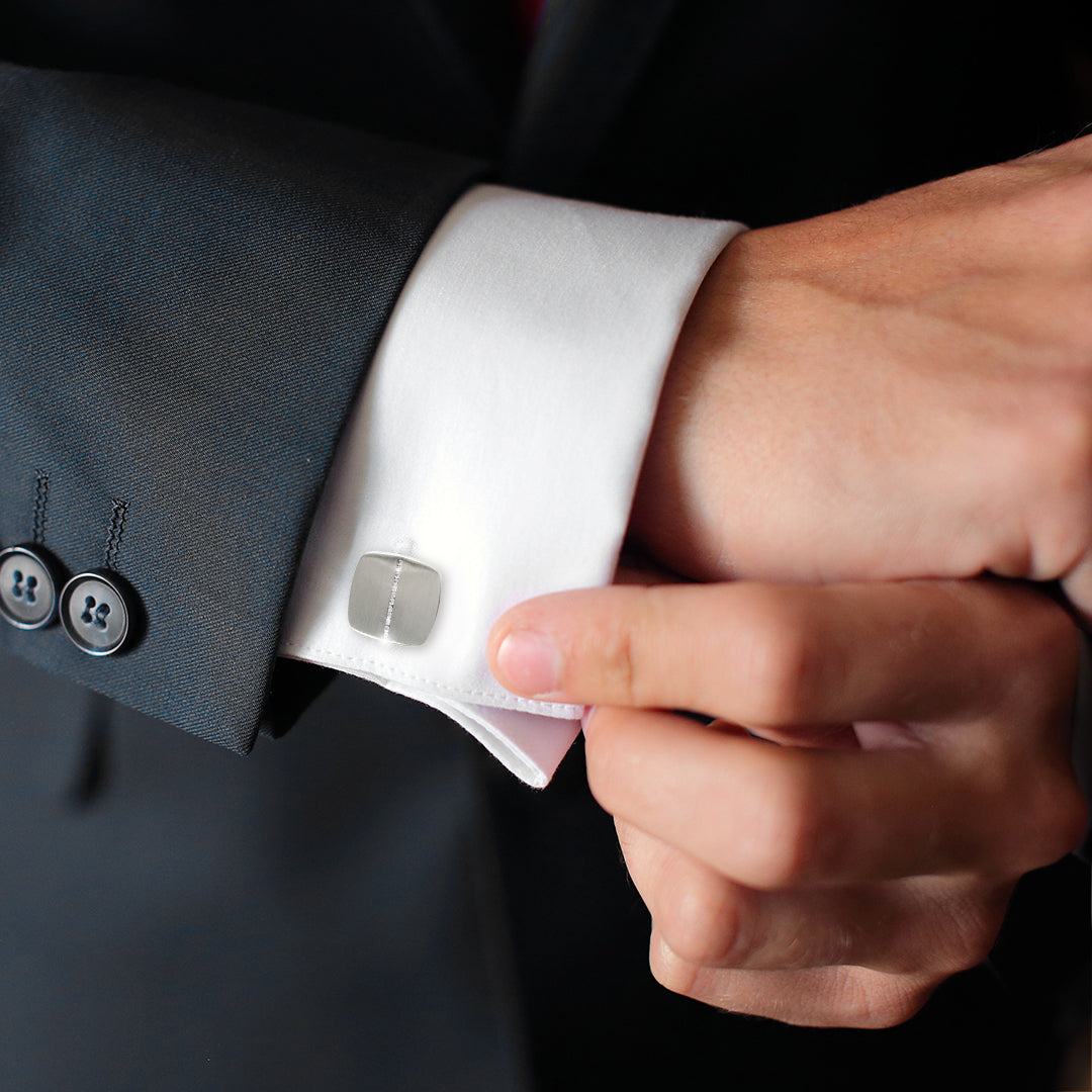 Brushed Soft Square Sterling Silver Cufflinks with Diamonds I Jan Leslie