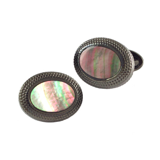 Vintage Inspired Gemstone Oval Sterling Silver Cufflinks with Granulation