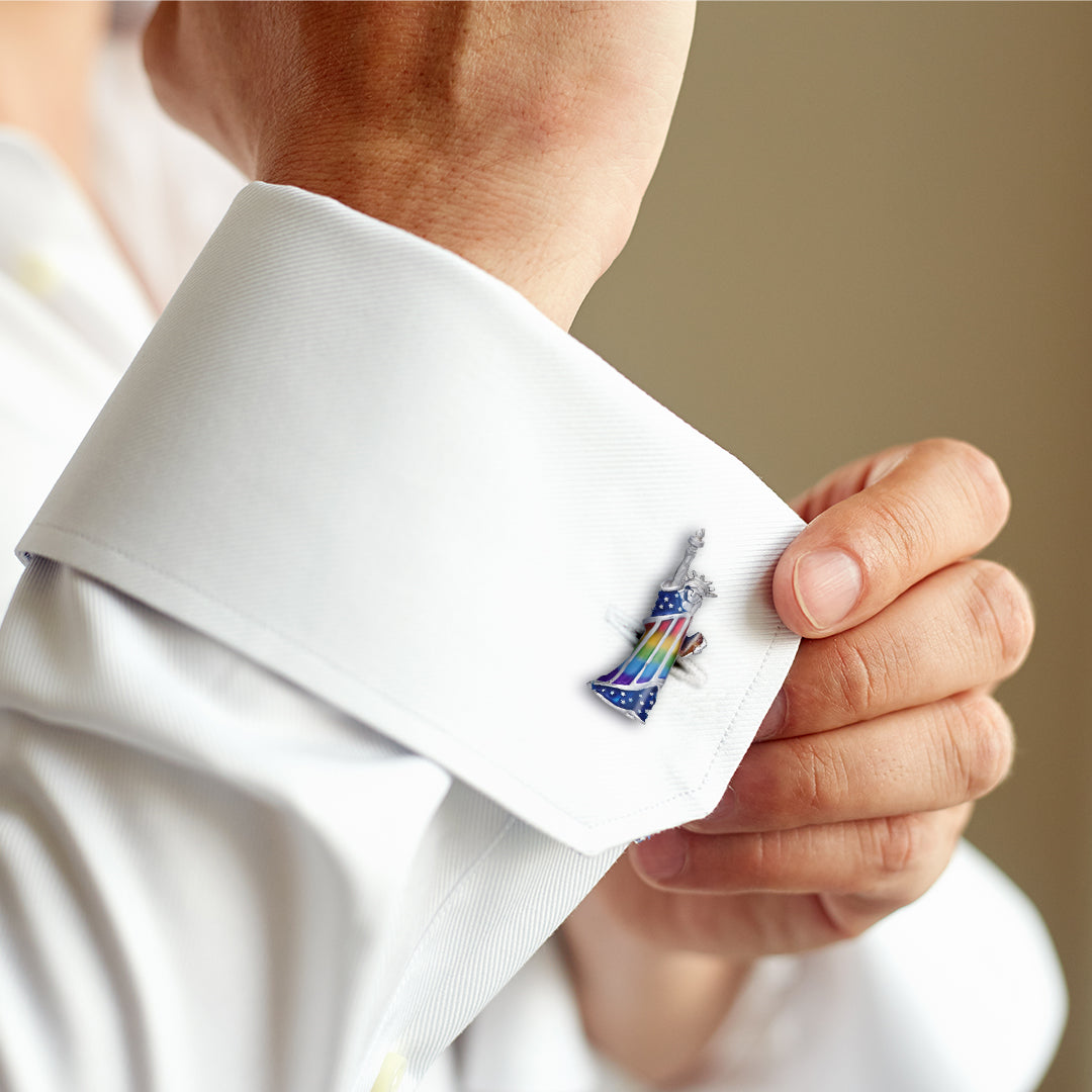 Statue of Liberty Rainbow Sterling Cufflinks