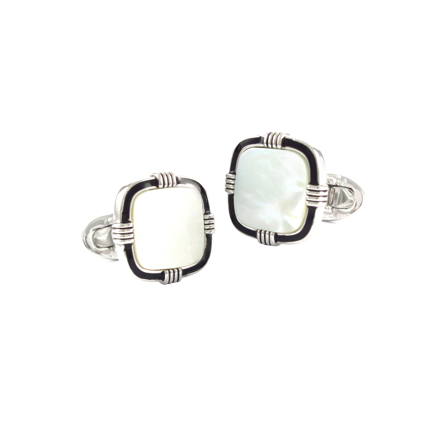 Gemstone Soft Square with Hand-Painted Frame Detail Sterling Silver Cufflinks I Jan Leslie