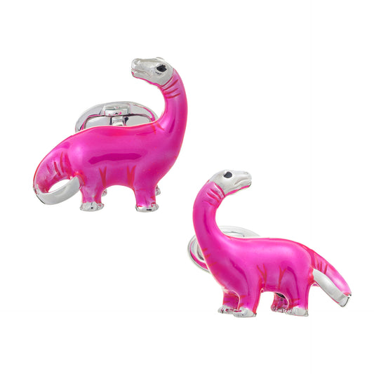 Hand Painted Dinosaur Sterling Silver Cufflinks in pink I Jan Leslie Cufflinks and Accessories. 