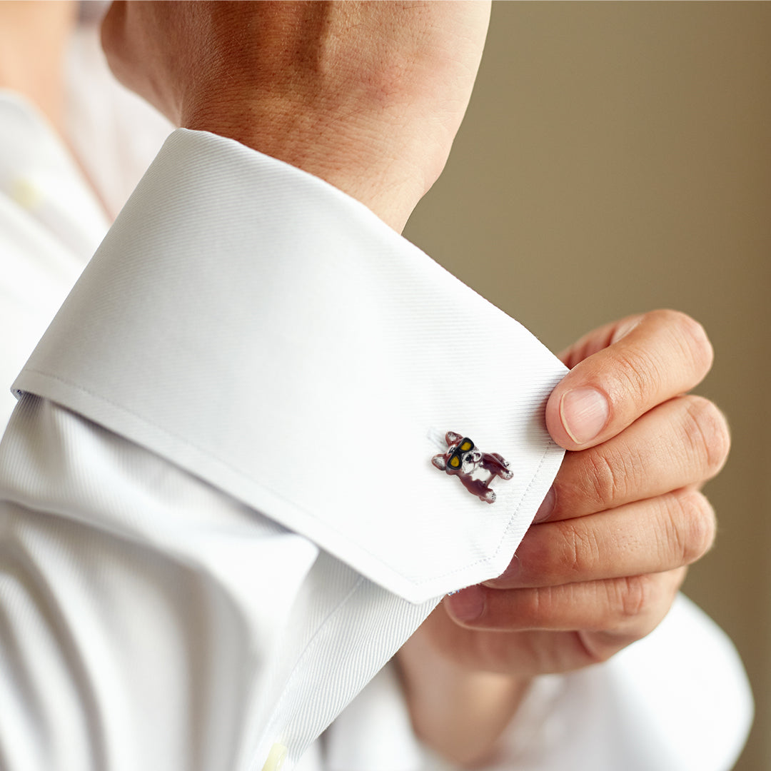 French Bulldog Hand-painted Enamel Sterling Cufflinks