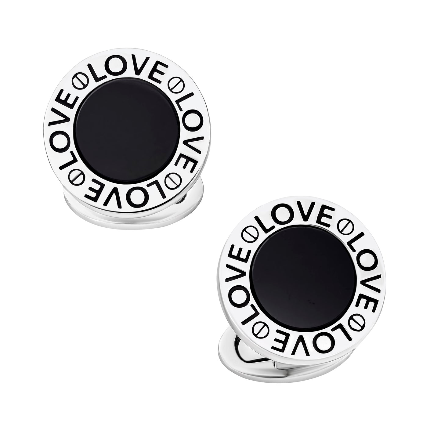 Love Black Onyx Round Sterling Cufflinks