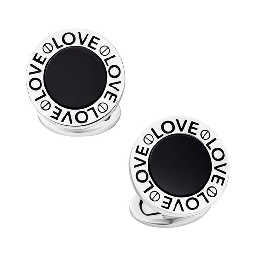 Love Black Onyx Round Sterling Cufflinks