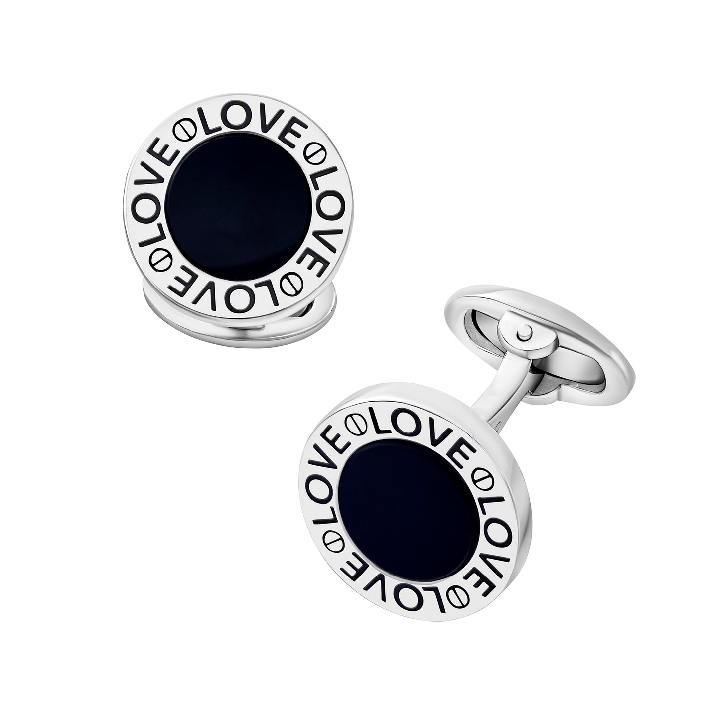 Love Black Onyx Round Sterling Cufflinks