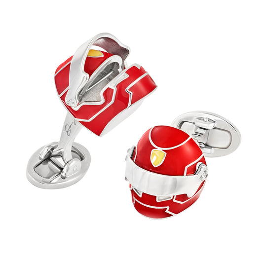 Race Car Helmet Enamel Sterling Cufflinks