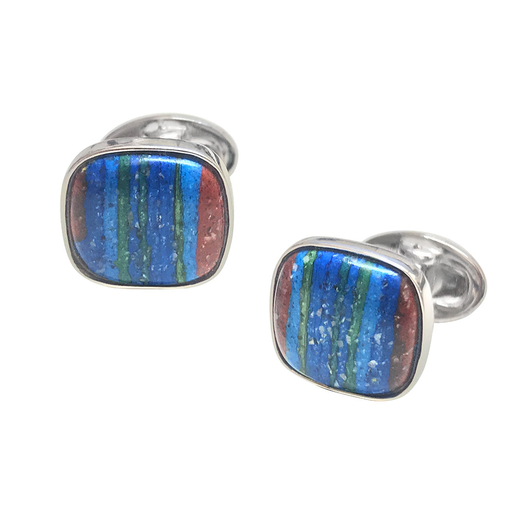 Rainbow Calsilica Sterling Silver Cufflinks