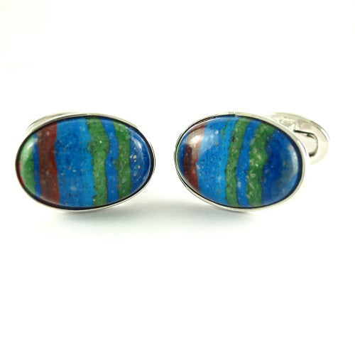 Rainbow Calsilica Sterling Silver Cufflinks Cufflinks Jan Leslie Cufflinks and Accessories Oval-C Jan Leslie