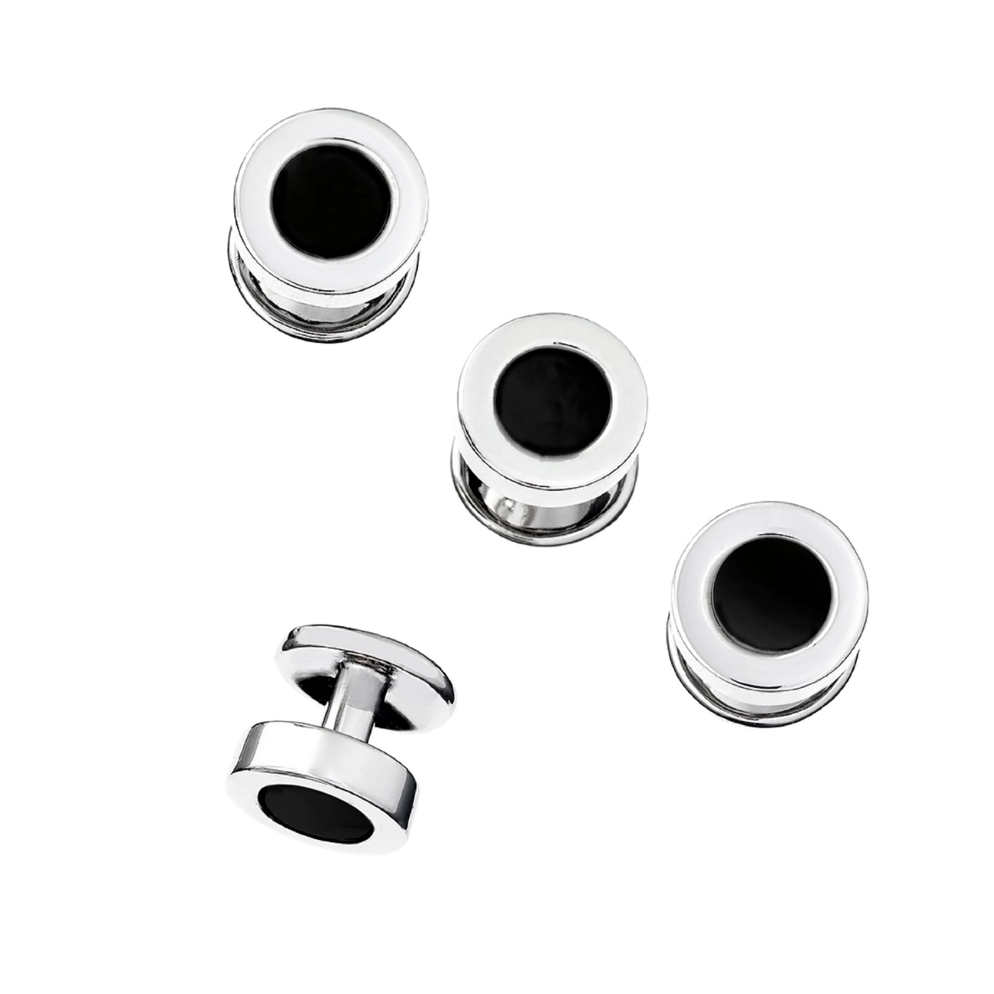 Round Black Onyx Sterling Cufflinks & Studs