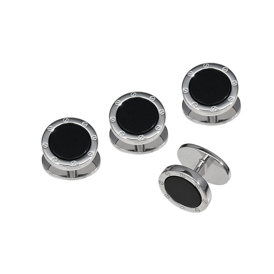 Black Onyx Rivet Etch Detail Sterling Tuxedo Studs