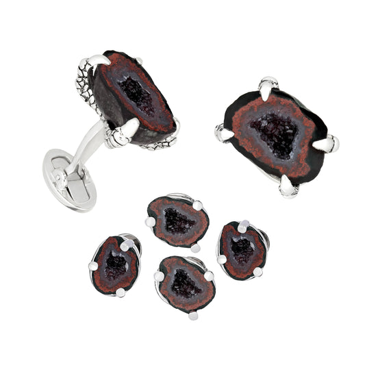 Agate Druzy Geode Claw Sterling Silver Cufflinks & Tuxedo Studs I Jan Leslie