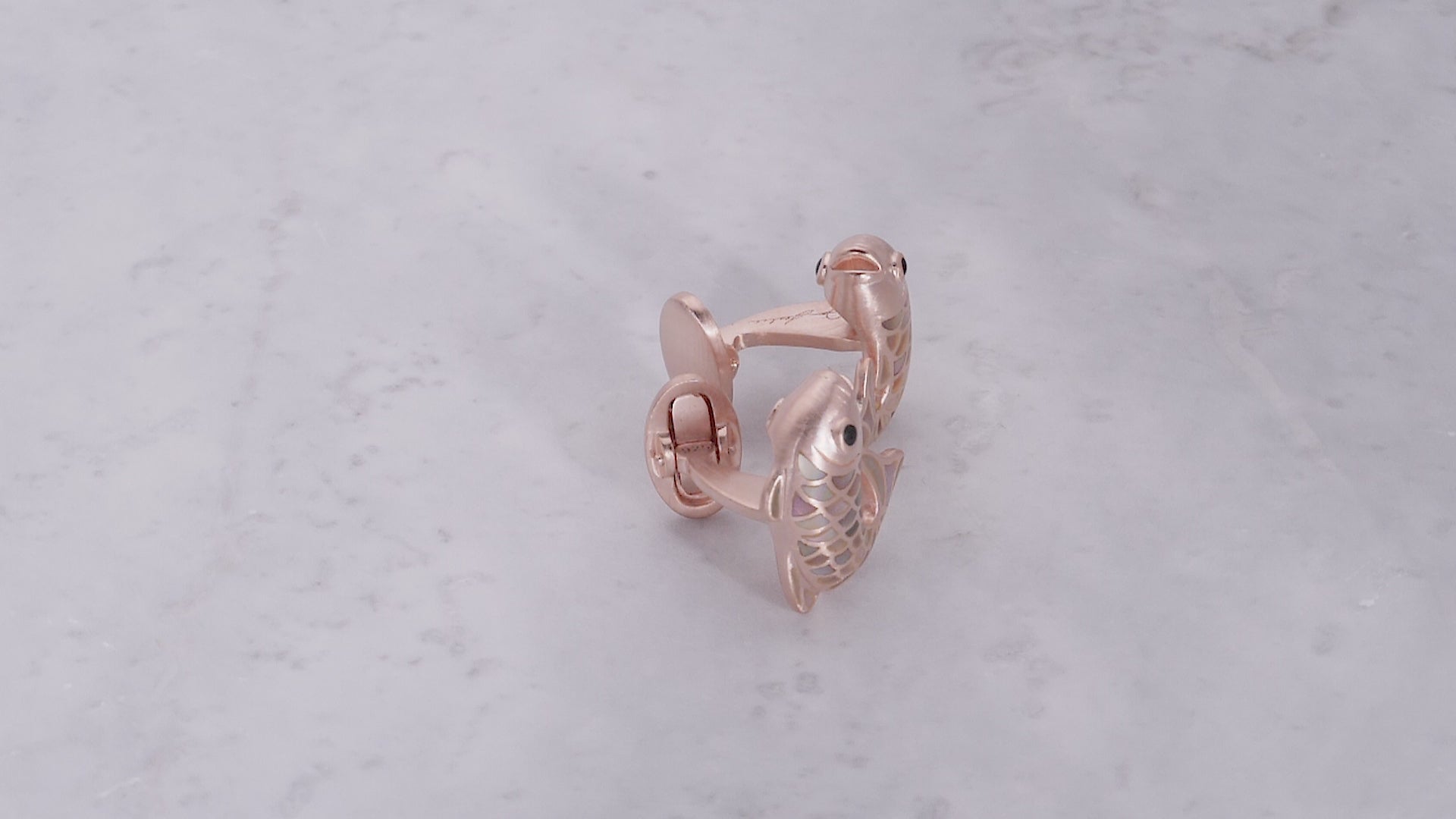 180 video of Koi Fish Matte Rose Gold & Taupe Mother of Pearl Cufflinks with Mother of Pearl 