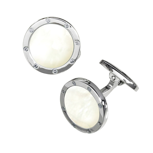 Rivet Etch Mother of Pearl Sterling Cufflinks