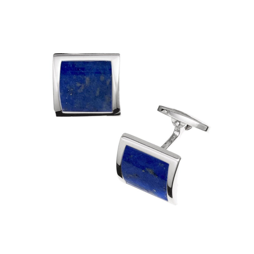 Curved Square Blue Lapis Sterling Silver Cufflinks I Jan Leslie Cufflinks and Accessories. 