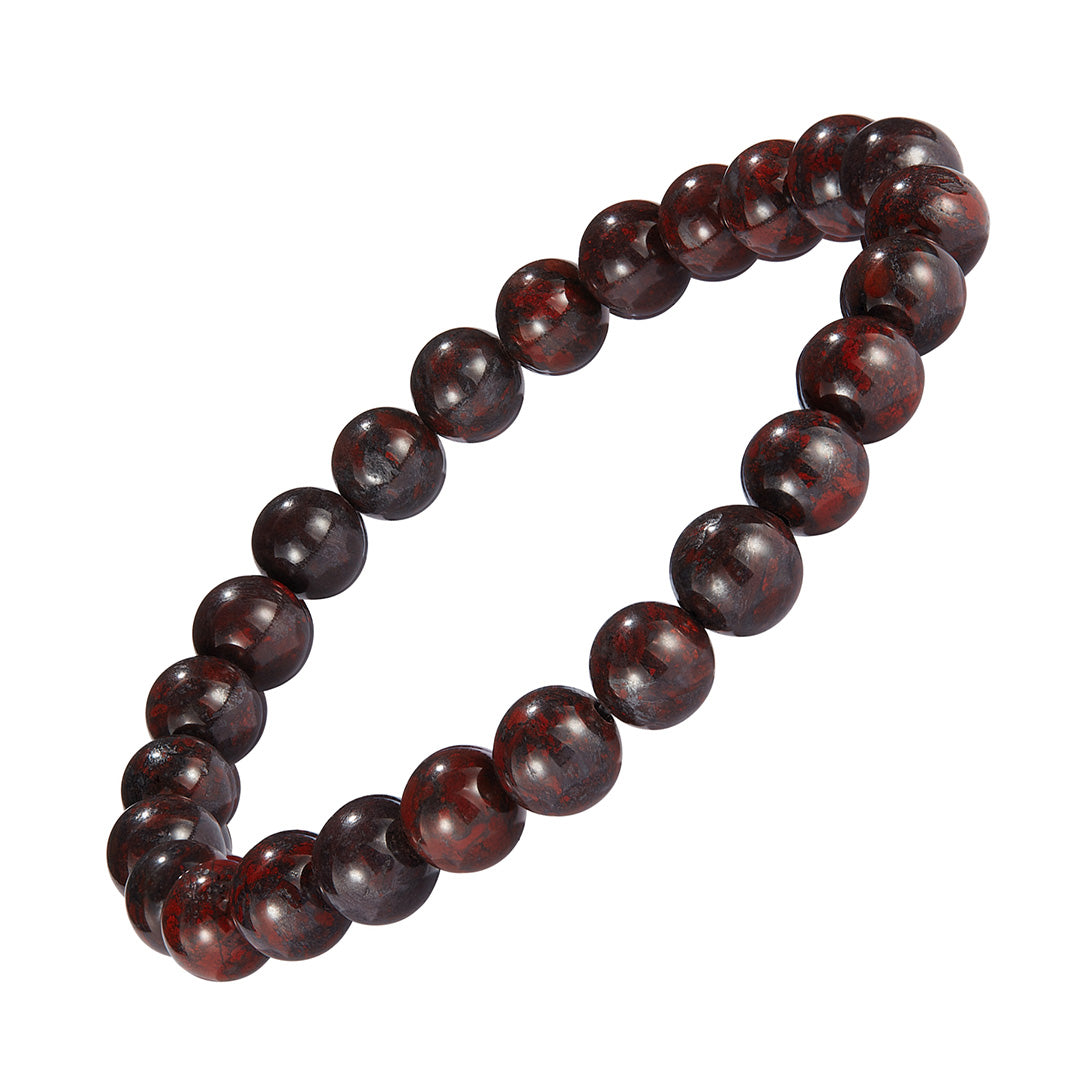 8mm Gemstone Beaded Elastic Bracelet in Iron Jasper | Jan Leslie 