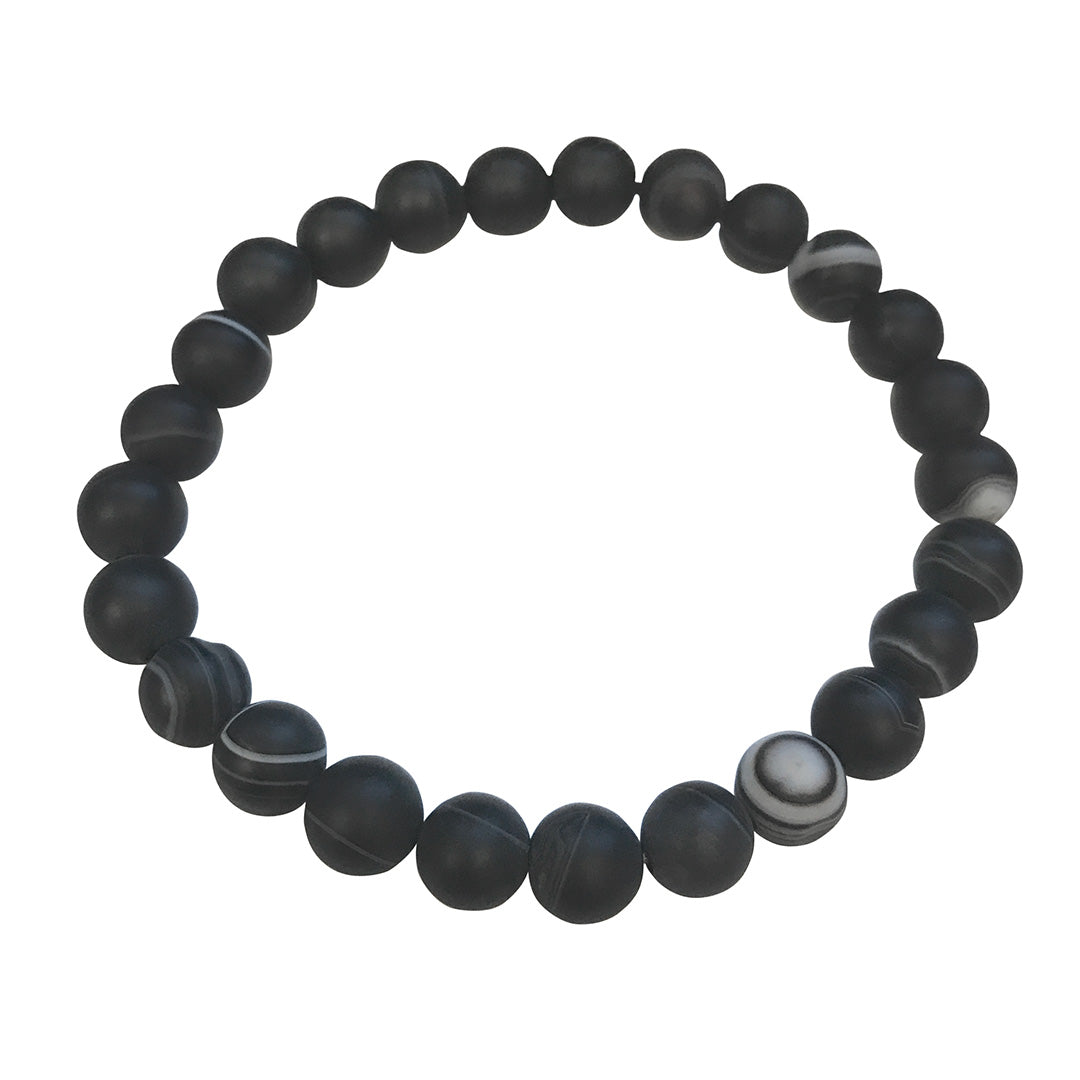 8mm Gemstone Beaded Elastic Bracelet in Matte Black Agate | Jan Leslie 