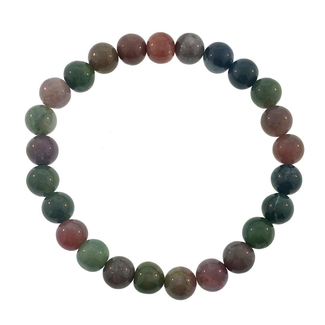 8mm Gemstone Beaded Elastic Bracelet in Moss Agate  | Jan Leslie 