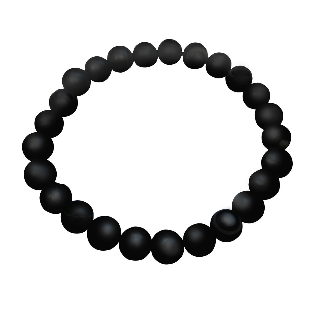 8mm Gemstone Beaded Elastic Bracelet in Matte Onyx  | Jan Leslie 