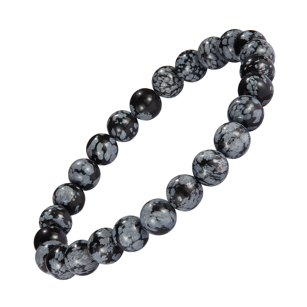 8mm Gemstone Beaded Elastic Bracelet in Snowflake Obsidian | Jan Leslie 