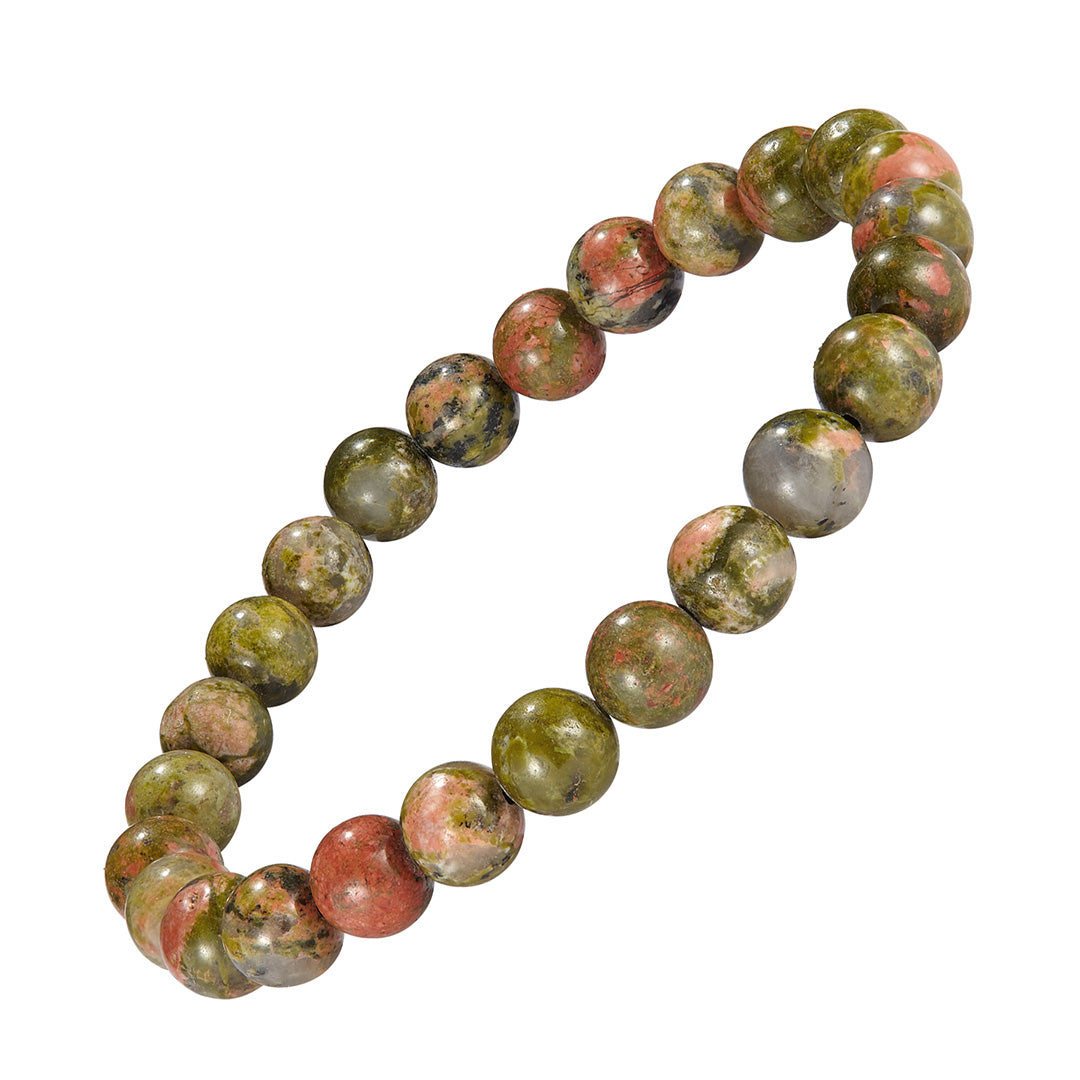 8mm Gemstone Beaded Elastic Bracelet in Unakite | Jan Leslie 