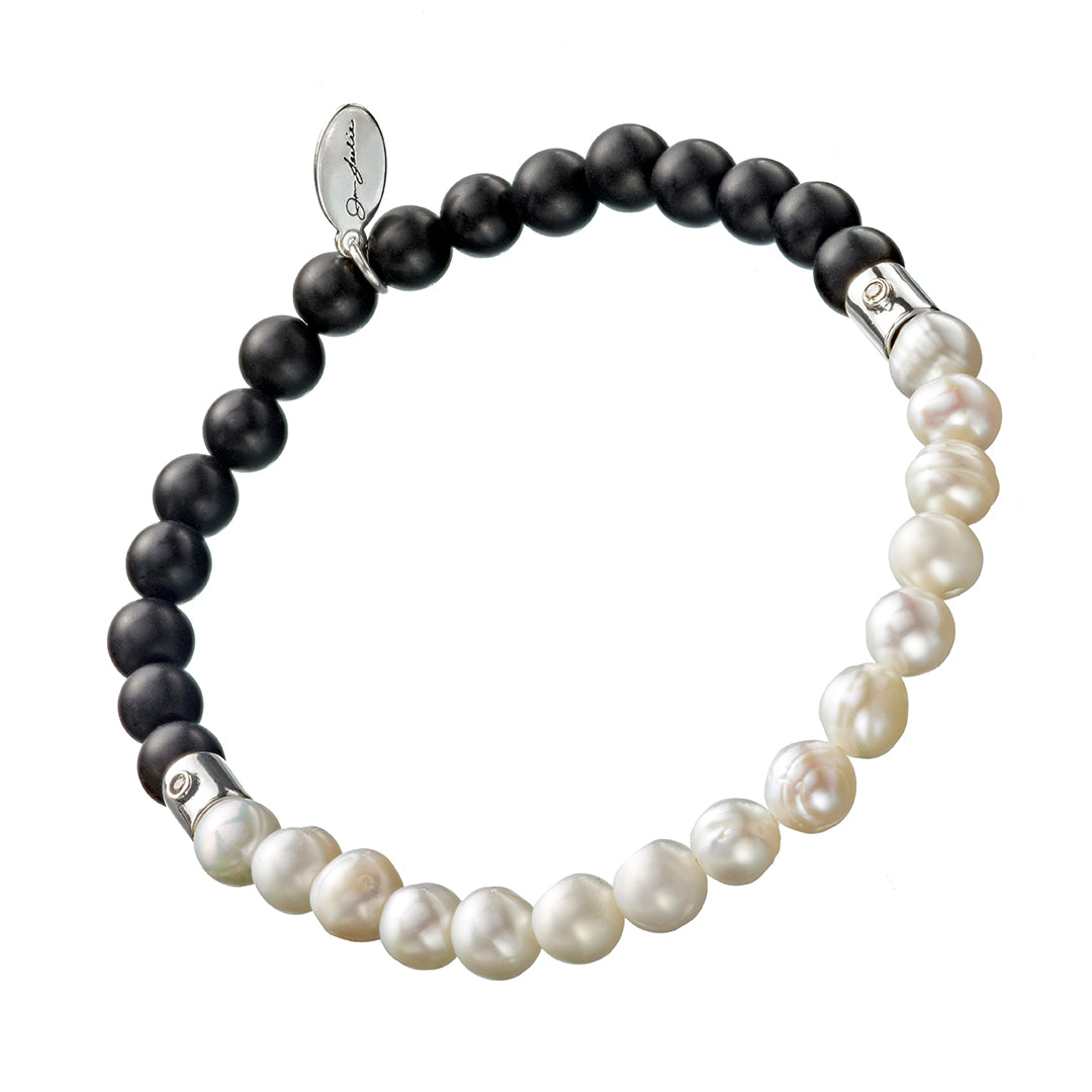 Men's Freshwater Pearl and Black Onyx Gemstone Split Beaded Bracelet I Jan Leslie Cufflinks and Accessories