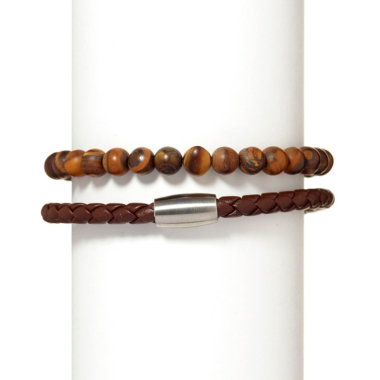 Mag -5  Woven Leather Brown Bracelet