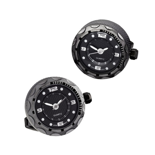 Miniature Face Watch Stainless Steel & Sterling Silver Cufflinks in black with gunmetal casting I Jan Leslie Cufflinks and Accessories. 