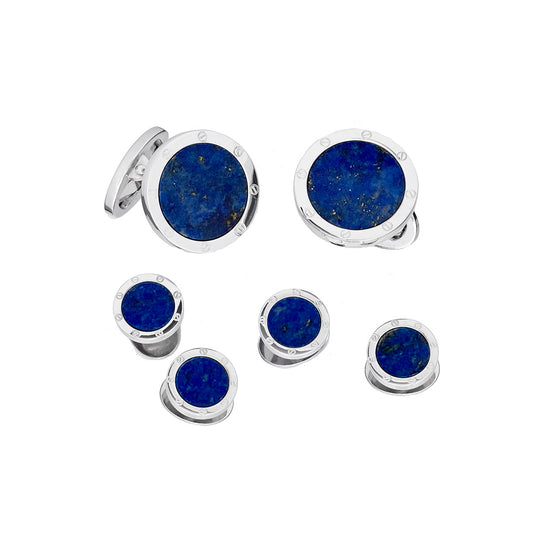 Lapis Gemstone with Rivet Etch Detail Sterling Silver Cufflinks & Tuxedo Stud Set I Jan Leslie Cufflinks and Accessories. 