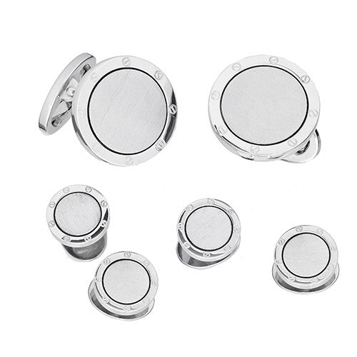 Matte with Shiny Etch Detail Rim Sterling Silver Cufflinks & Tuxedo Studs I Jan Leslie Cufflinks and Accessories. 