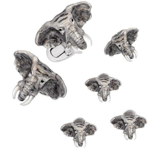 Elephant Head Mother of Pearl & Enamel Sterling Silver Cufflinks & Tuxedo Studs I Jan Leslie Cufflinks and Accessories.