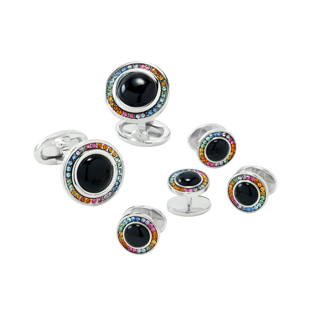 Onyx & Rainbow Pavé Sterling Silver Cufflinks & Tuxedo Stud Set I Jan Leslie Cufflinks and Accessories. 