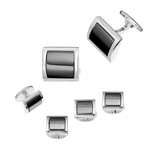 Square Domed Hematite Sterling Cufflinks & Studs